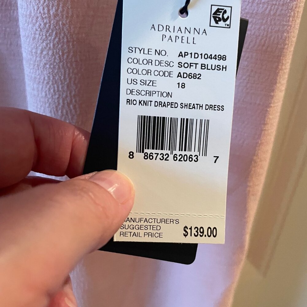NWT Adrianna Papell Draped Sheath Dress, Rio Knit Women's Size 18, Soft Blush - Picture 5 of 6
